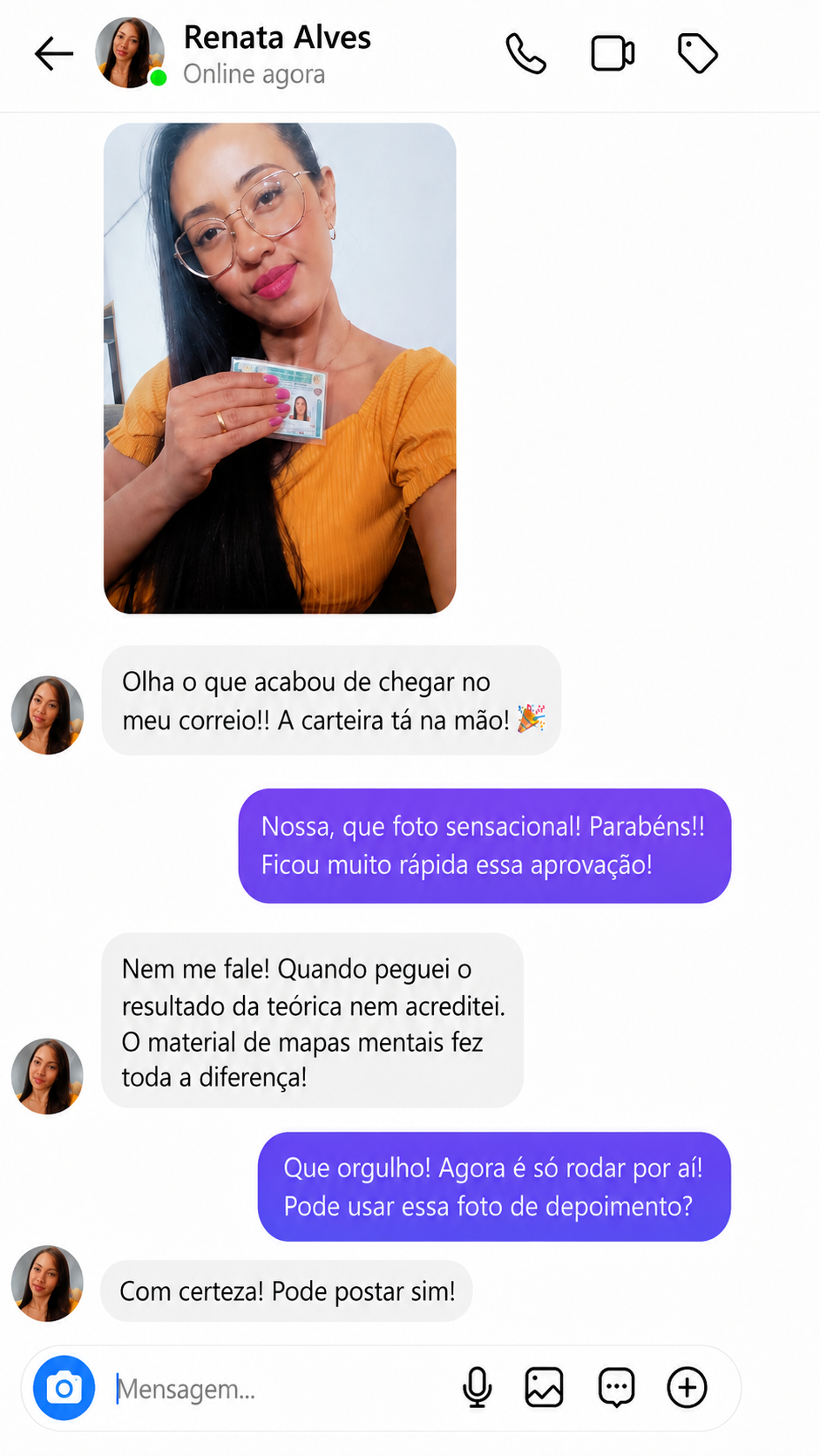 Depoimento de Renata Alves aprovada no DETRAN