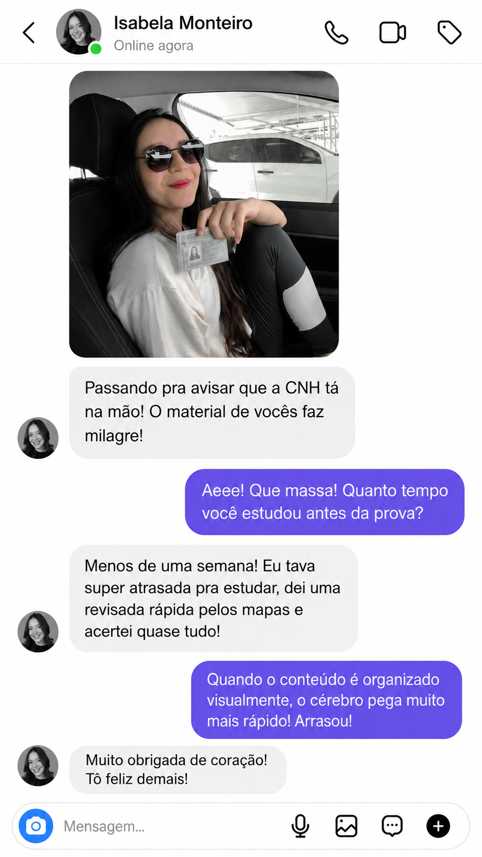 Depoimento de Isabela Monteiro aprovada no DETRAN