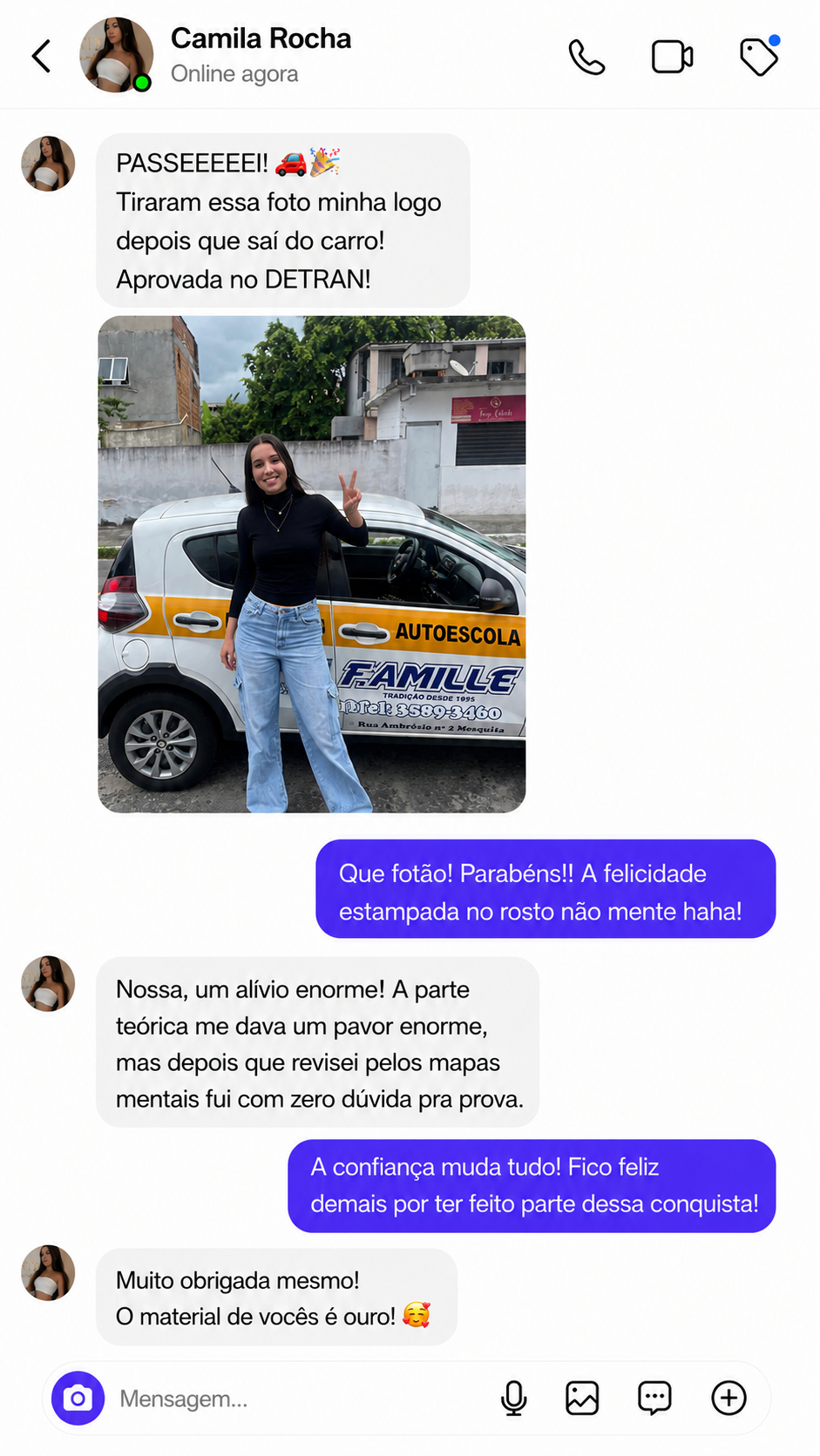 Depoimento de Camila Rocha aprovada no DETRAN